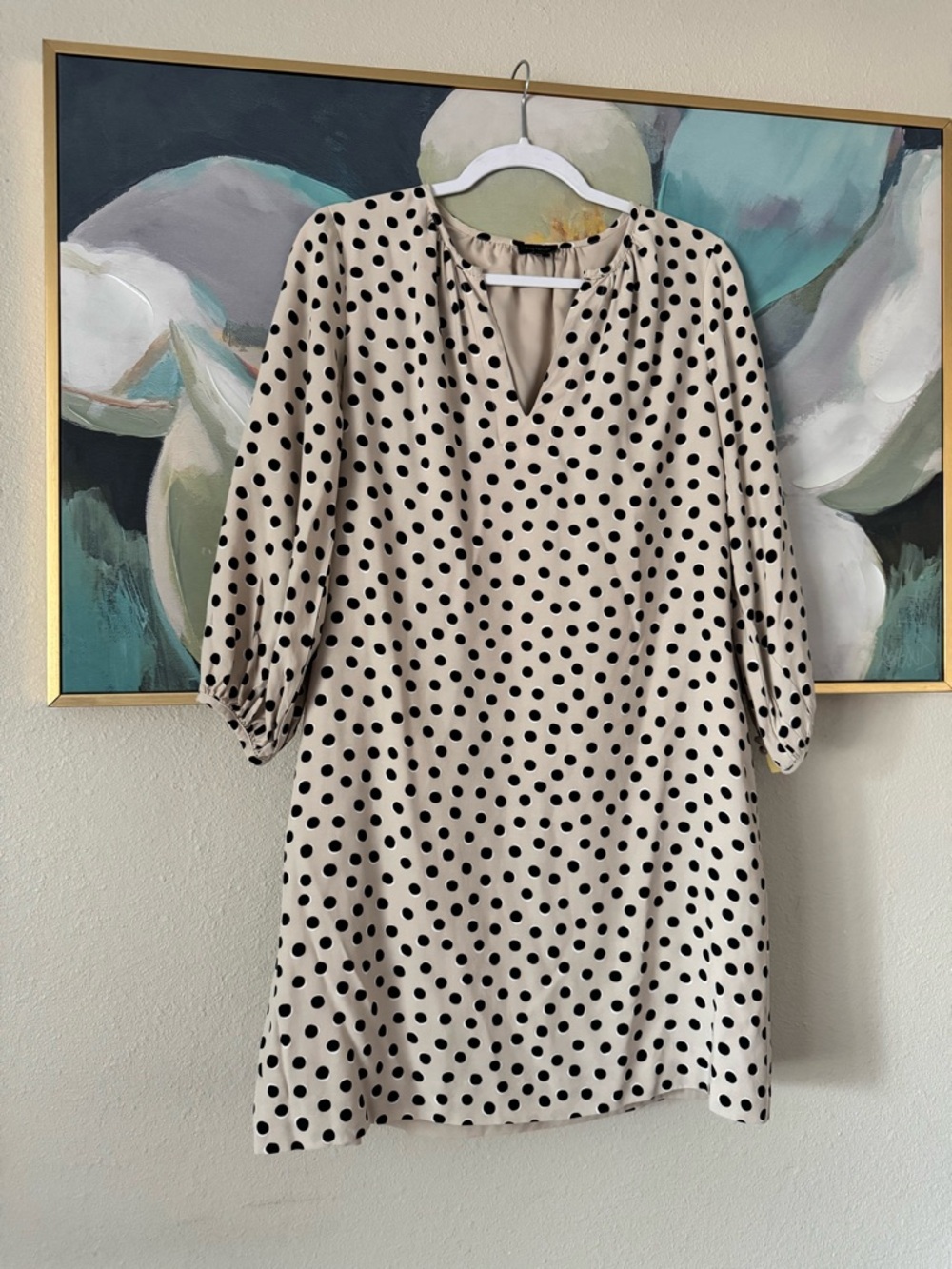 Women's Ann Taylor Cream Polka Dot Dress Size S
